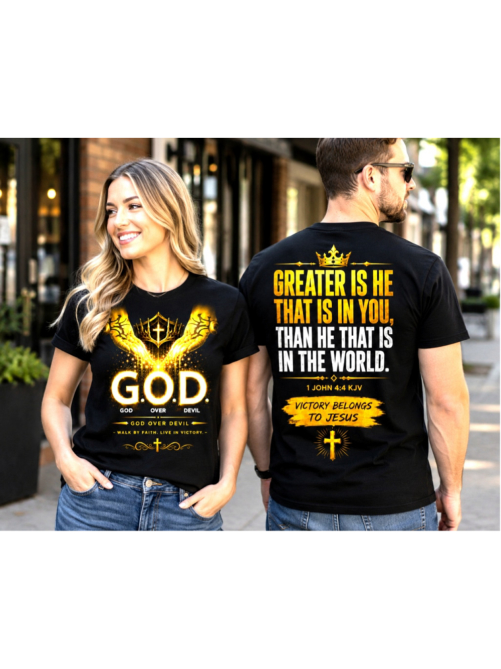 G.O.D. God Over Devil Faith T-Shirt – Victory Belongs to Jesus – KJV